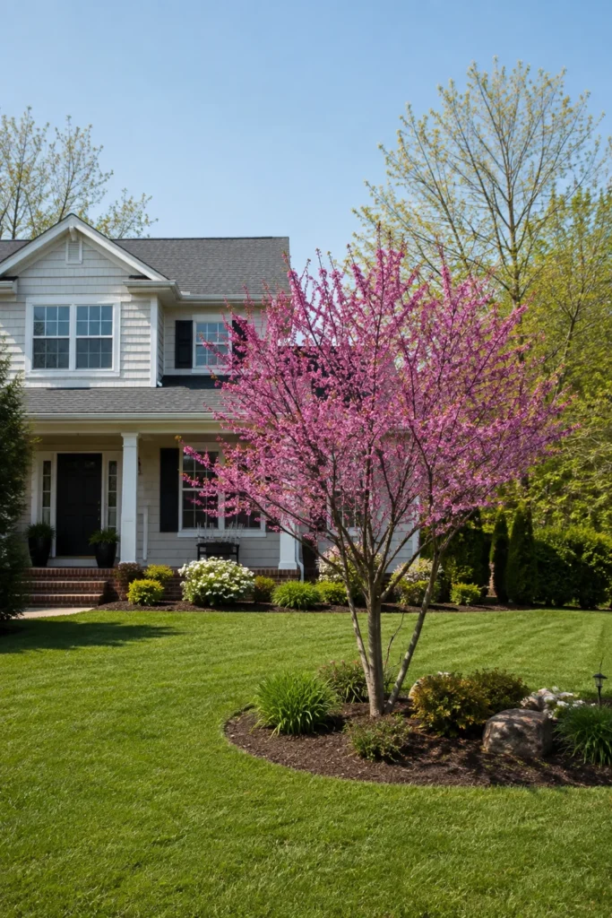 Small flowering redbud tree as a front yard focal point