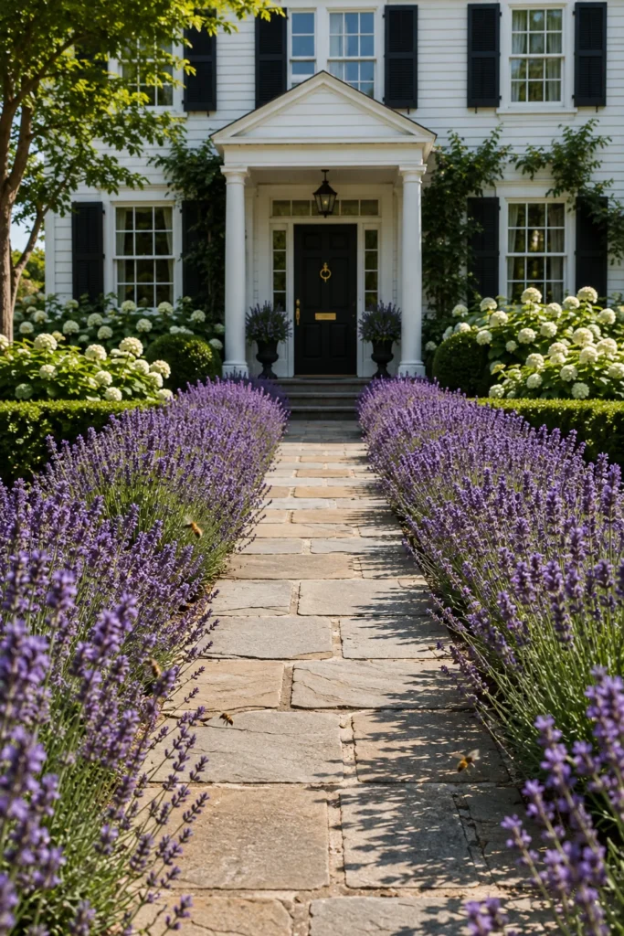 Lavender border along a front walk at a colonial home
