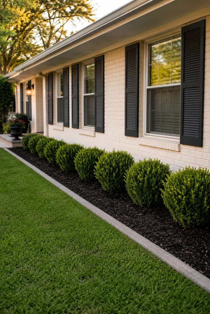 Single repeated plant line along a ranch home foundation
