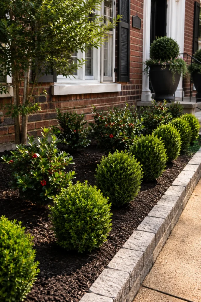 Dwarf shrubs giving structure to a tiny front garden