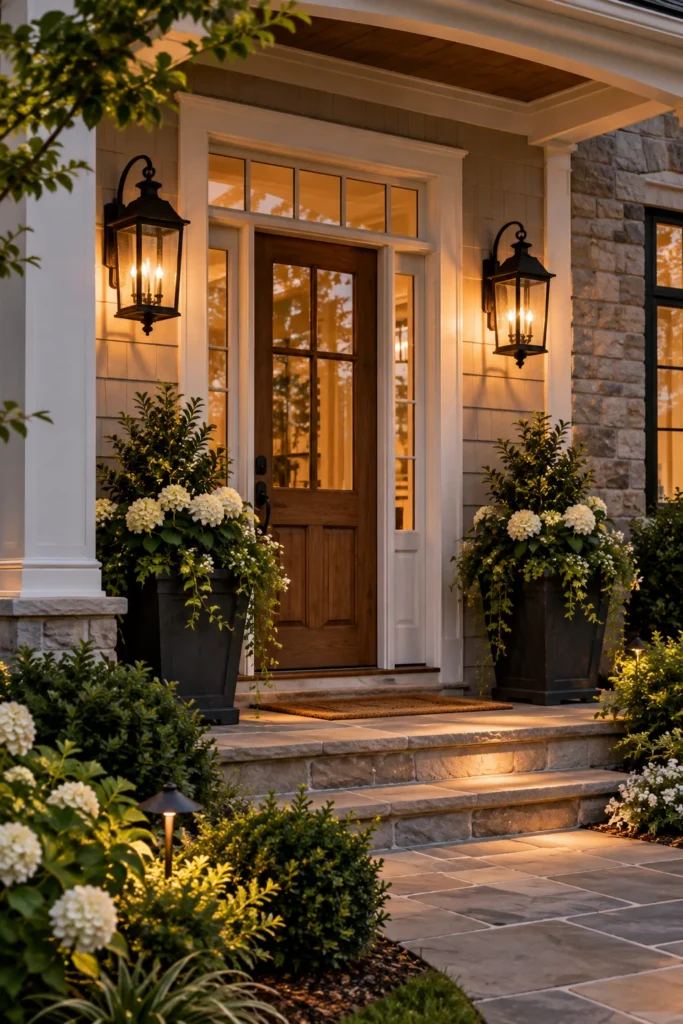 Lantern style sconces beside a front door