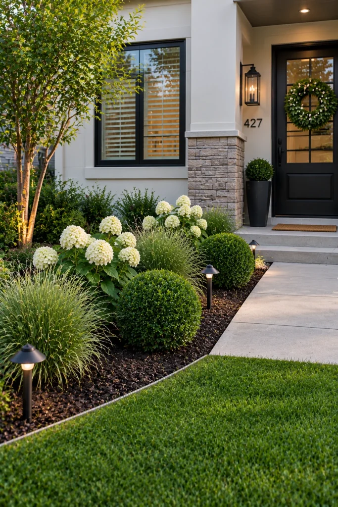 Simple repeated plant layout in a small front yard bed