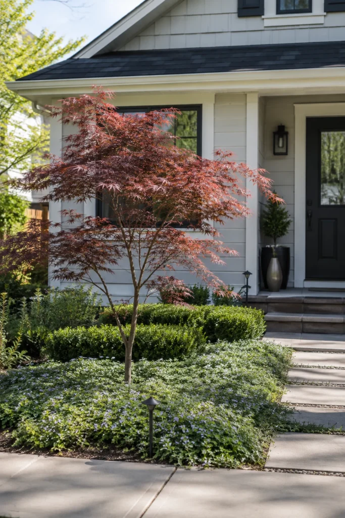 Single specimen tree anchoring a tiny front garden